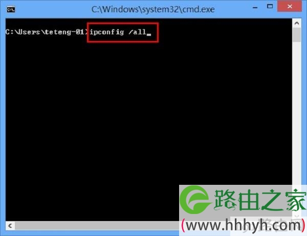 在CMD界面中输入命令“ipconfig /all”