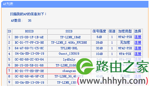 TL-WR702N路由器连接到扫描的无线信号