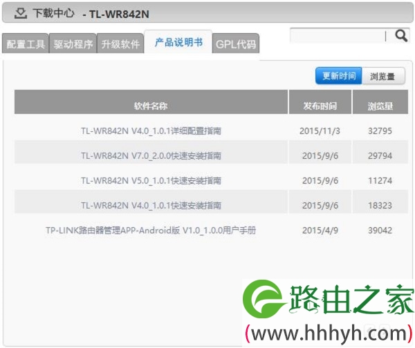 TP-Link TL-WR842N说明书下载页面