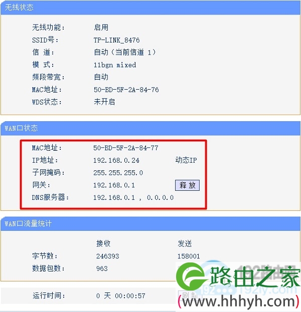 旧TP-Link路由器动态IP上网设置成功