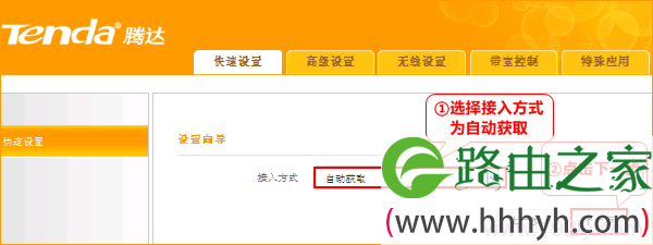 “接入方式”选择：自动获取