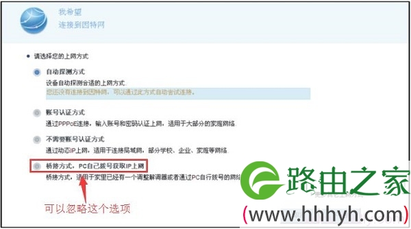 桥接方式，PC自己拨号获取IP上网 这个选项可以忽略