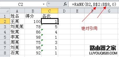 excel2010中使用rank函数进行排名的设置方法